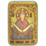 Инкрустированная рукописная икона Образ Божией Матери "Покров" 15х10см на натуральном дереве, в подарочной коробке