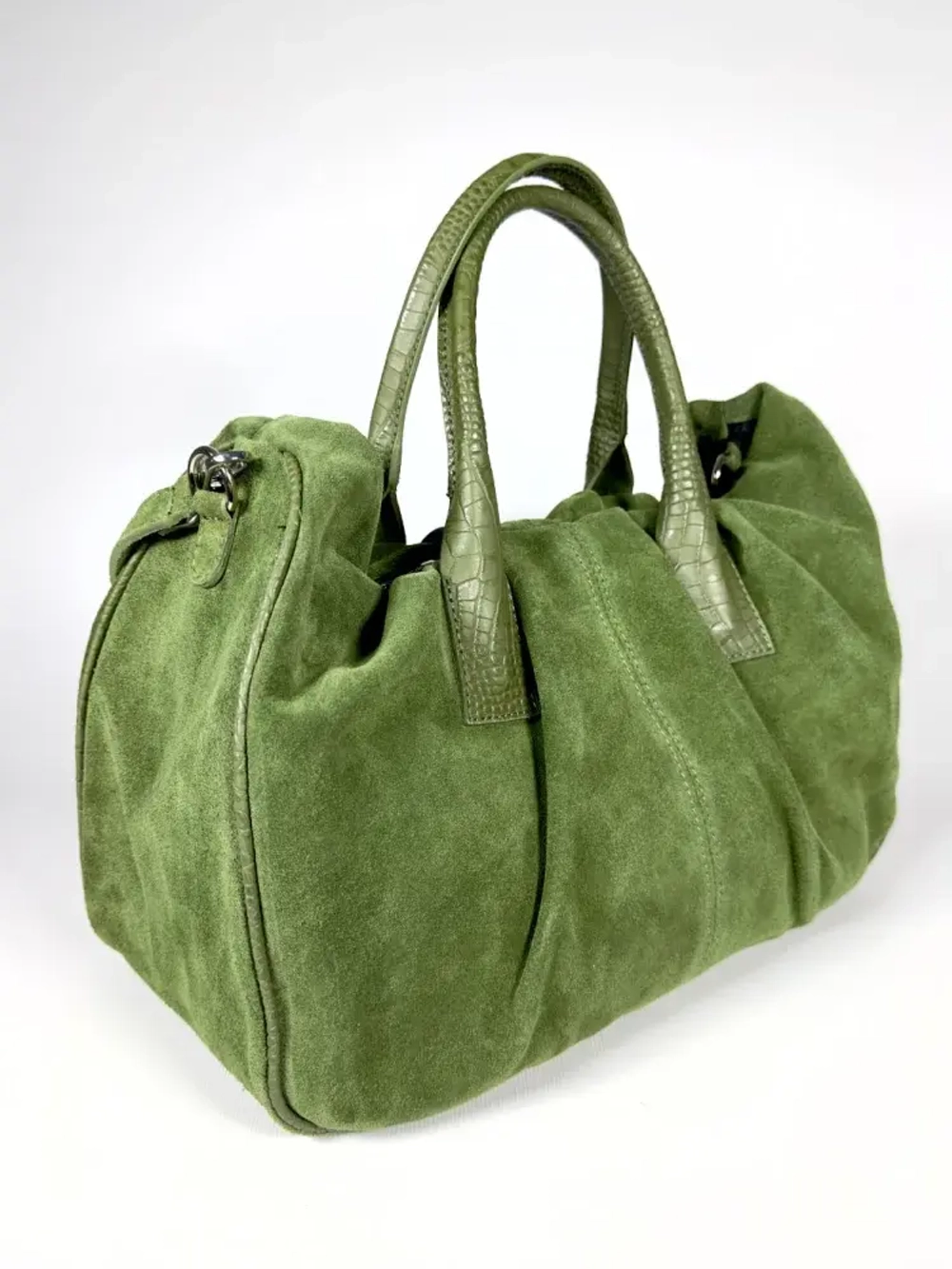 Женская зеленая сумка из натуральной замши
