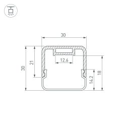 Профиль с экраном LINE-D-3030-2000 SQUARE BLACK+OPAL (Arlight, Алюминий) 055073