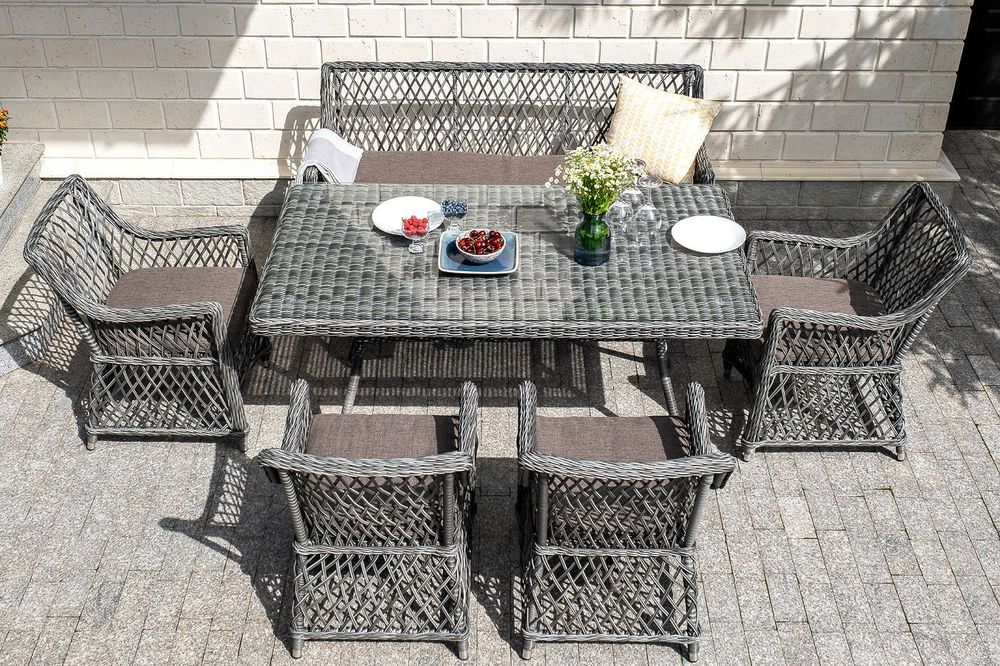 "Катания" обеденная группа плетеная на 6 персон, цвет графит