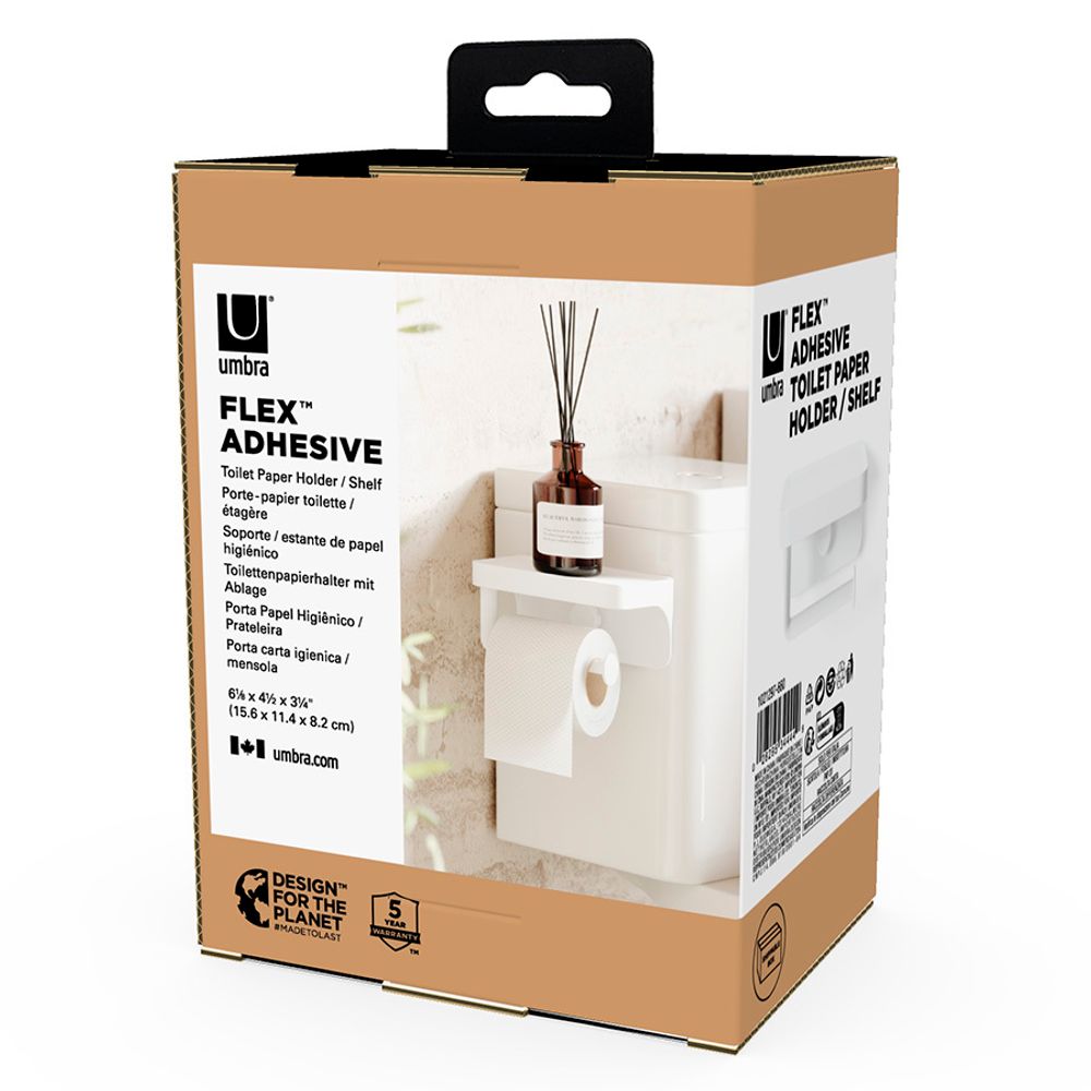 Держатель для туалетной бумаги с полкой Flex Adhesive, белый