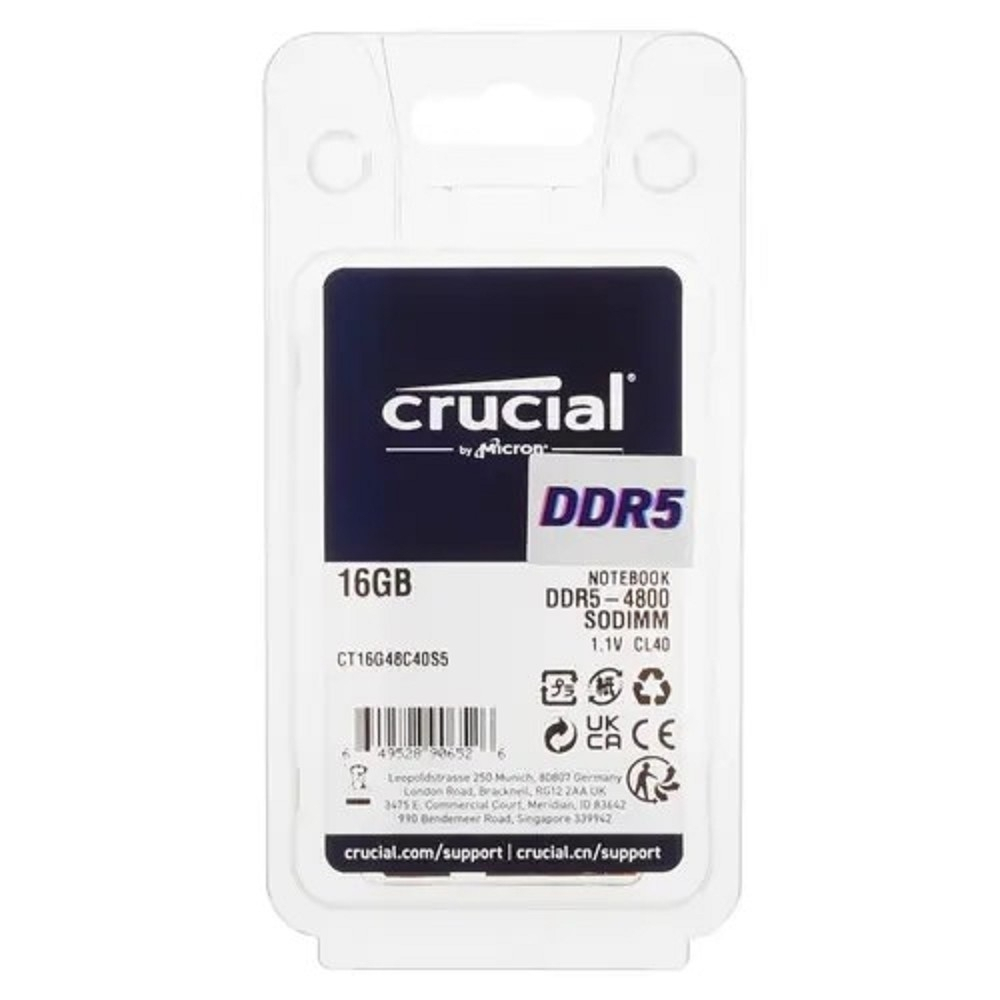 Оперативная память DDR5 Crucial 16Gb 4800MHz CT16G48C40S5 CL40 SO-DIMM