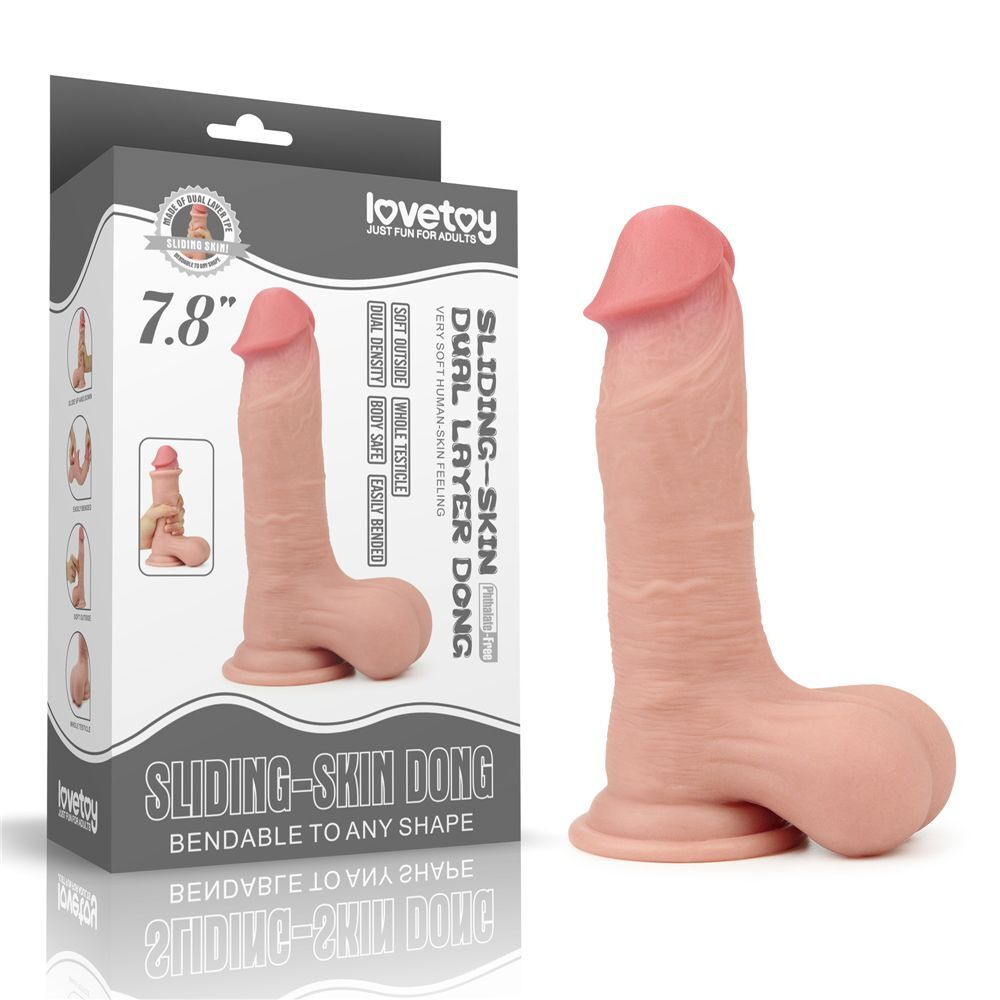 Телесный фаллоимитатор Sliding Skin Dual Layer Dong - 19,5 см. (Цвет: телесный)