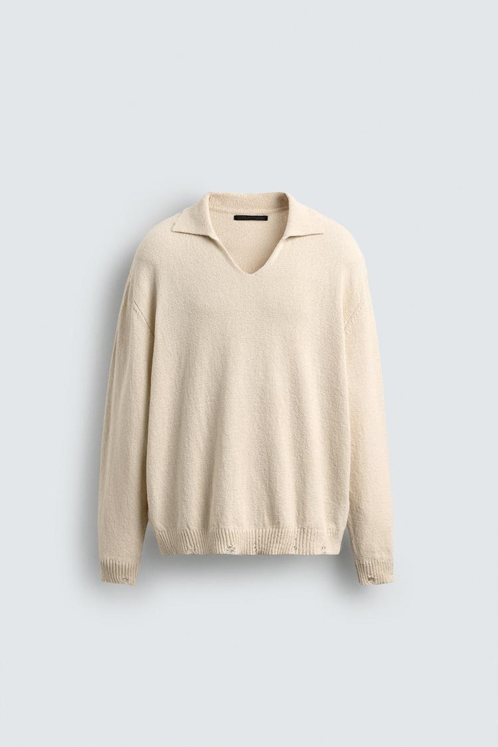 ZARA ТРИКОТАЖНОЕ ПОЛО С ЭФФЕКТОМ ПОТЕРТОСТИ, ЭКРЮ