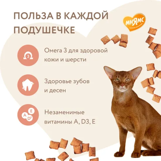 Мнямс хрустящие подушечки Здоровье и красота, с лососем 60 гр