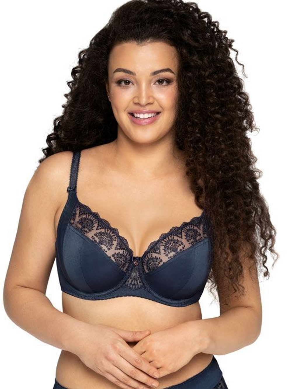 Бюстгальтер plus size на косточках с нежными кружевными элементами (Размер: 95G) (Цвет: черный)