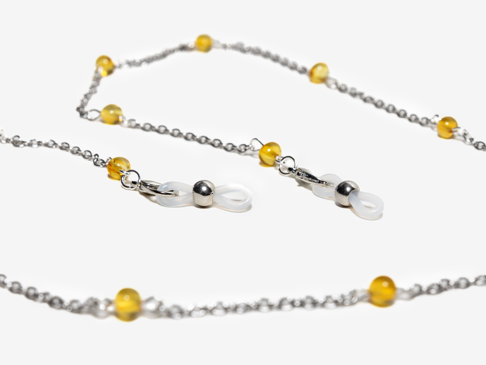 Держатель для очков с цельным янтарем, длина 70 см. Цепочка для очков натуральный камень