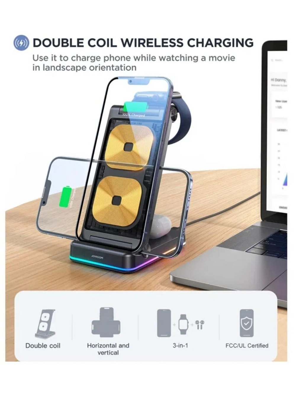 Беспроводная зарядная док-станция Joy Room 3 в 1 WQN-01