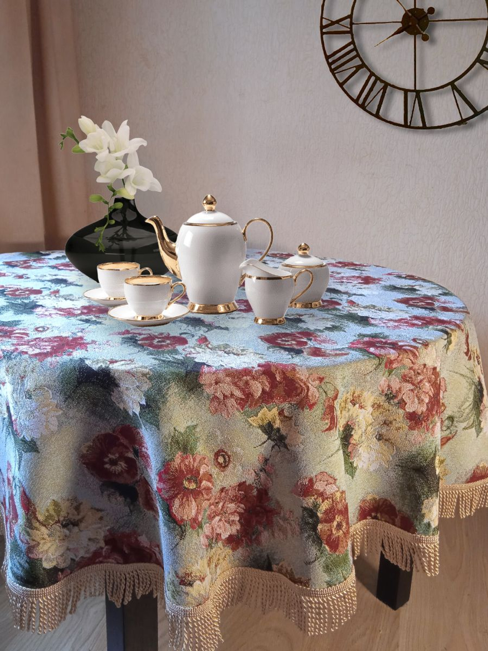 Гобеленовая скатерть Акварельные пионы D 160 см