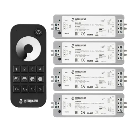 INTELLIGENT ARLIGHT Диммер SMART-SET-PWM-101-72-DIM-PD-SUF Black (5-36V, 1x8A, x4, ПДУ 13кн, 2.4G) (IARL, IP20 Пластик, 5 лет) 036201