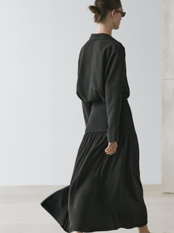 Massimo Dutti Струящаяся юбка миди с контрастными деталями, черный