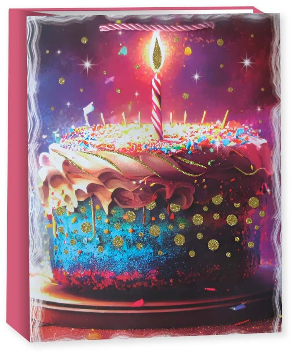Пакет подарочный, Торт на День Рождения, Дизайн №2, с блестками, 40*31*12 см, 1 шт.