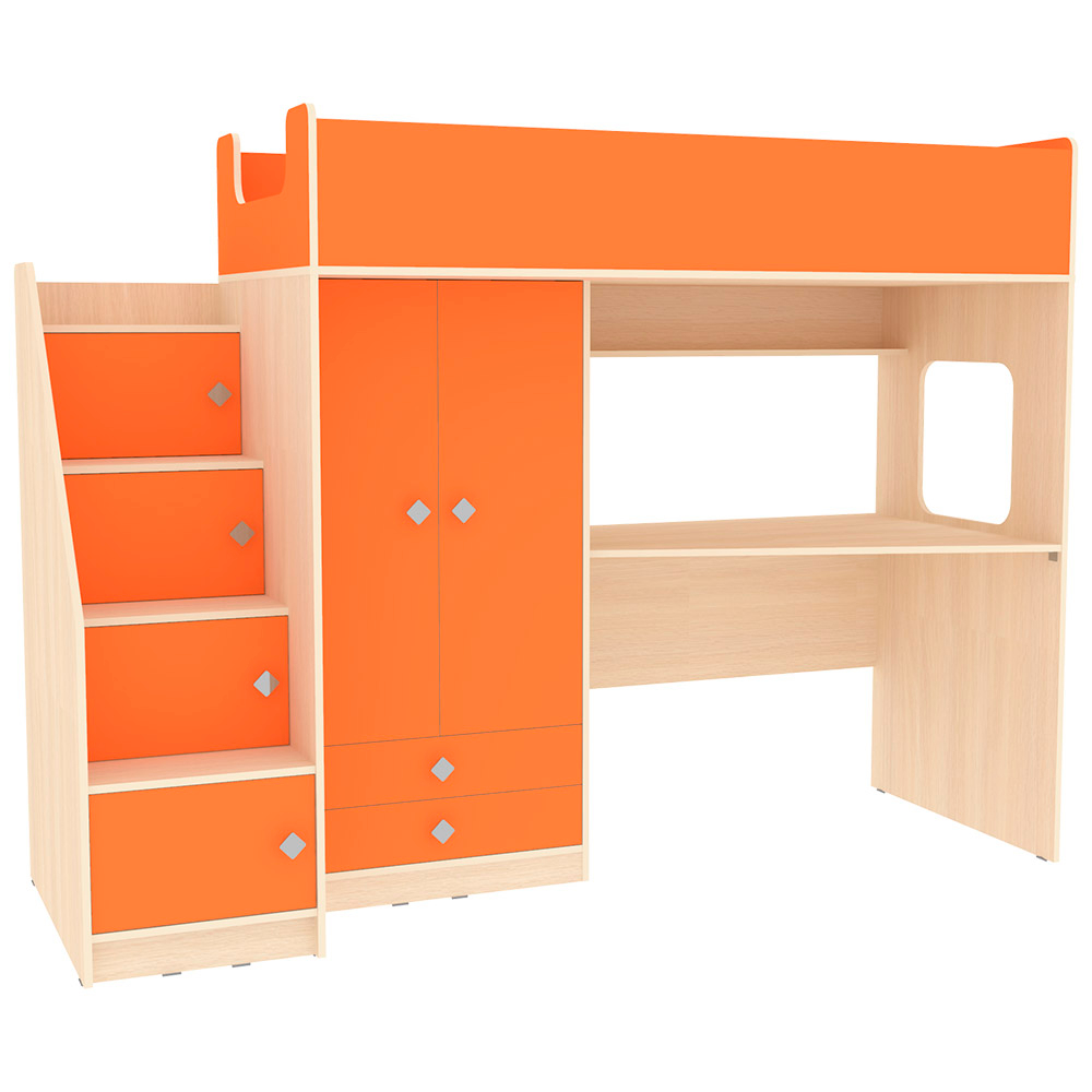 Кровать-чердак КарИВи Л-А606.3 75х190  Дуб Молочный Оранжевый
