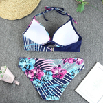 Синий раздельный купальник с принтом в виде орхидей (Размер: S) (Цвет: разноцветный)