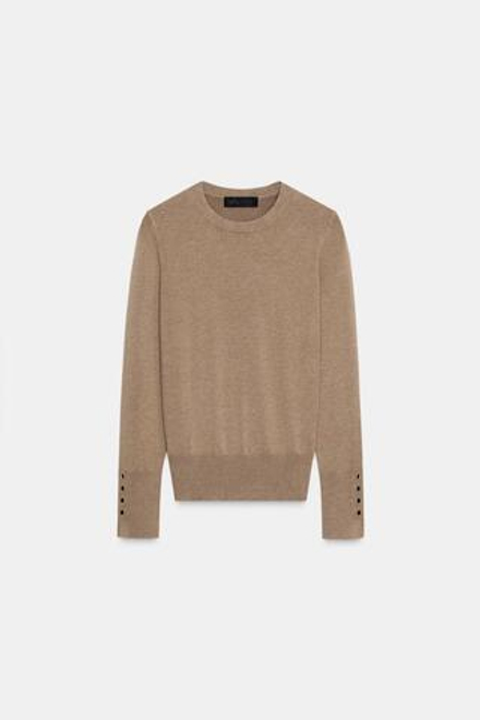 ZARA БАЗОВЫЙ ОДНОТОННЫЙ ДЖЕМПЕР, СЕРО-КОРИЧНЕВЫЙ МЕЛАНЖ