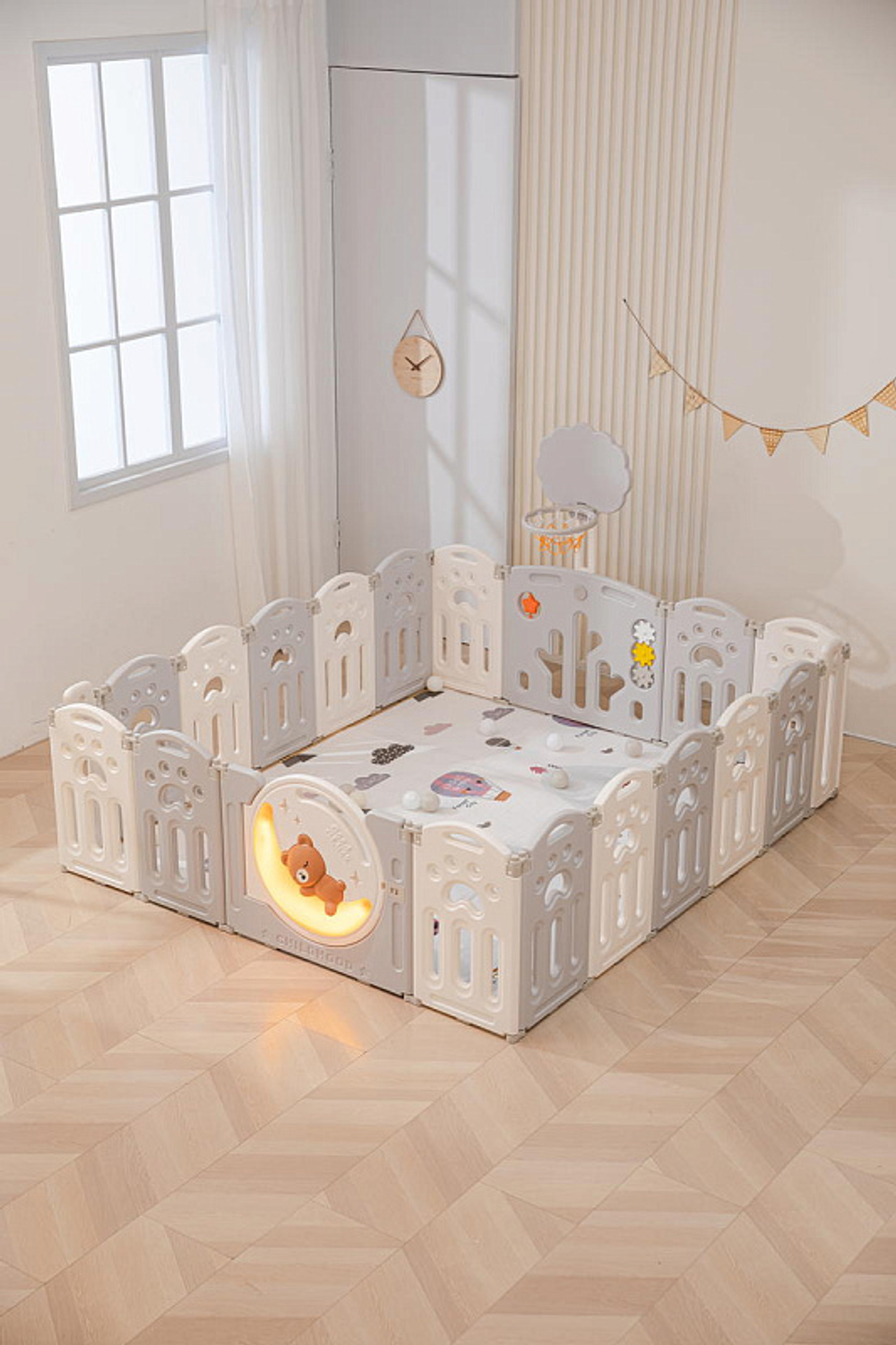 Манеж UNIX Kids DeLuxe Grey, 150x180 cм с игровыми аксессуарами