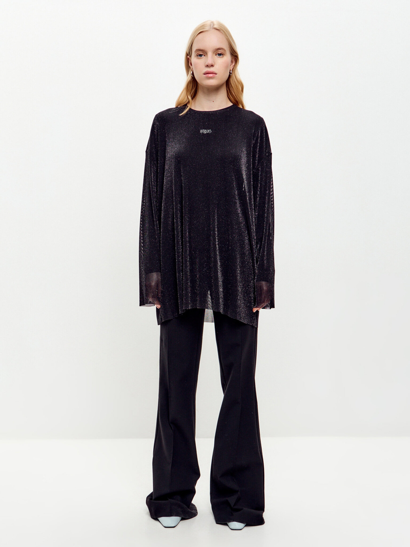 Лонгслив из тонкого трикотажа оверсайз с блеском
