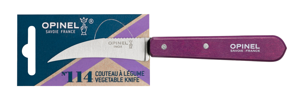 Нож для чистки овощей Opinel №114, деревянная рукоять, нержавеющая сталь, сливовый, блистер, 001924