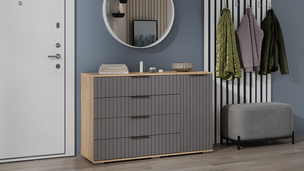 Комод для одежды с ящиками Дуб Крафт золотой/Графит матовый 4 ящика 92х41х84 см