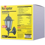 Светильник уличный настенный Navigator 80 493, 6 граней, цоколь E27, IP44, черный
