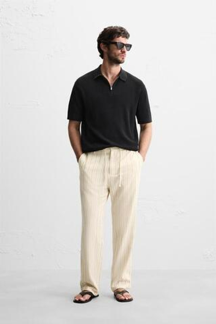 ZARA ЖАККАРДОВЫЕ БРЮКИ В ПОЛОСКУ, ЭКРЮ