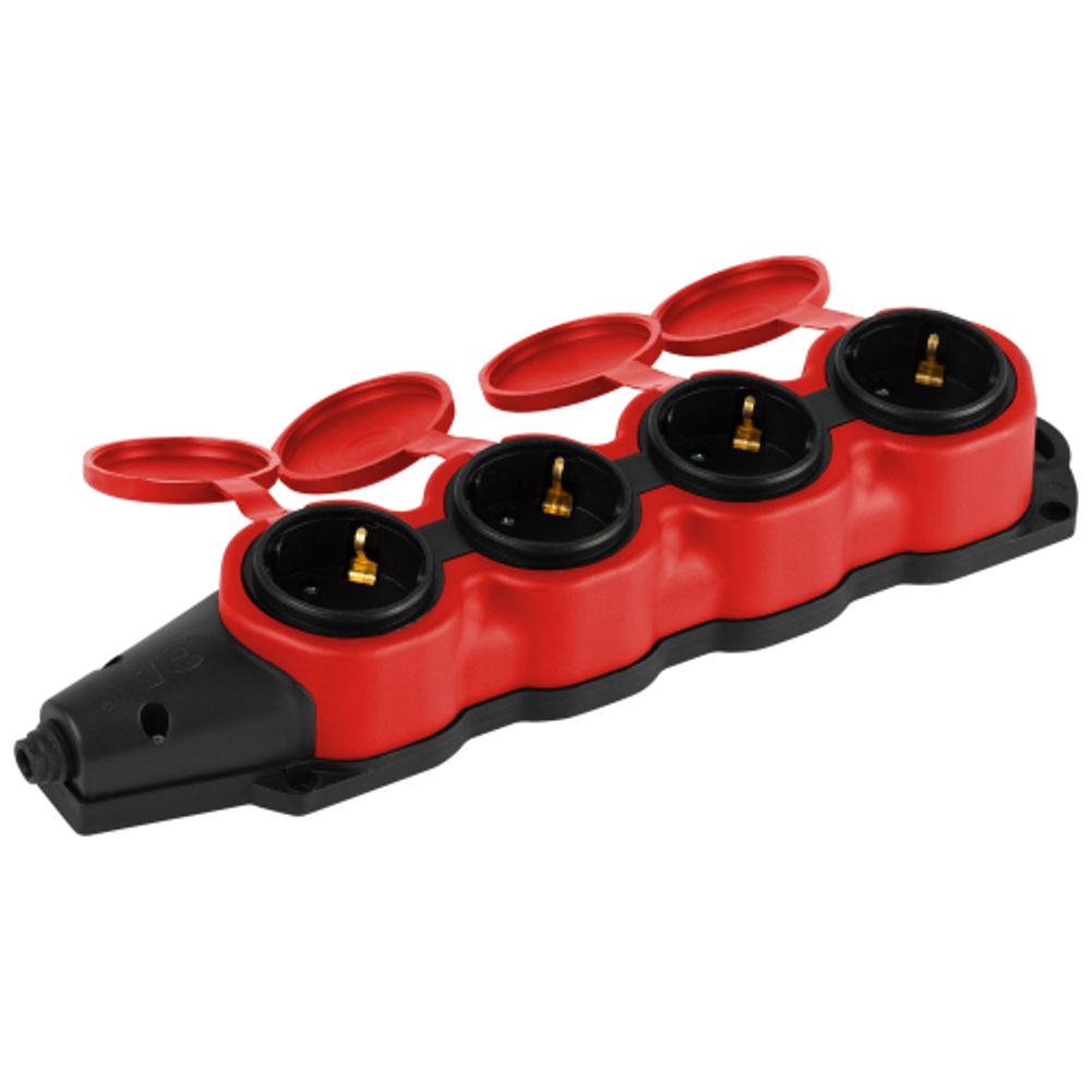 Колодка ЭРА KX-4e-RED-IP44 каучуковая с заземлением 4 розетки 16A IP44 красная