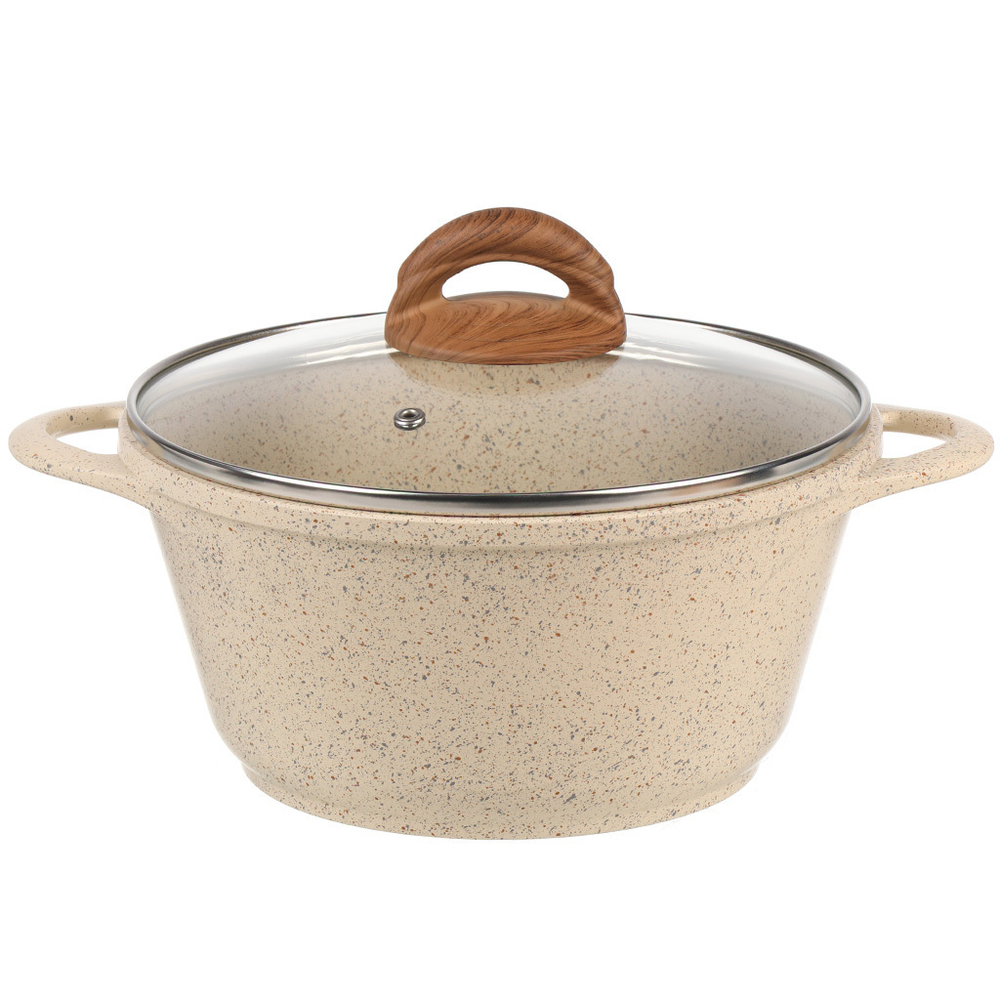 Кастрюля алюм, антиприг, 2 л, с крыш, крыш стекло, кругл, Гурман, Estima, ГМк203 ЭБИ, беж, индукц