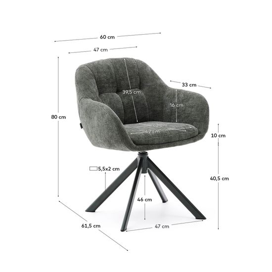 Dorina Вращающееся кресло из зеленого шенилла и стальными зелеными ножками Испания 