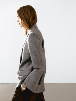 Massimo Dutti Пиджак из 100% льна с меланжевым узором, кротово-коричневый