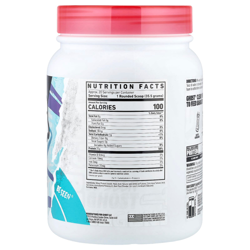 Ghost, Whey, чистый изолят протеина, со вкусом клубники и арбуза, 710 г (1,57 фунта)