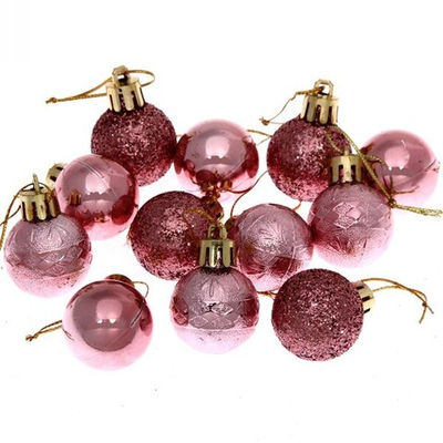Новогодние шары 3 см (набор 12 шт) «Микс фактур», розовое золото