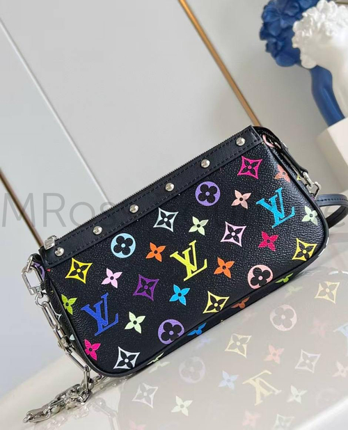 Сумка-клатч Louis Vuitton x Takashi Murakami Pochette женская черная c цветными узорами