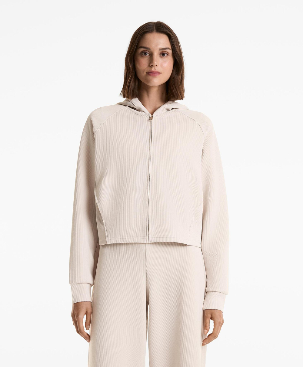 Oysho Толстовка с капюшоном в рубчик, бежевый