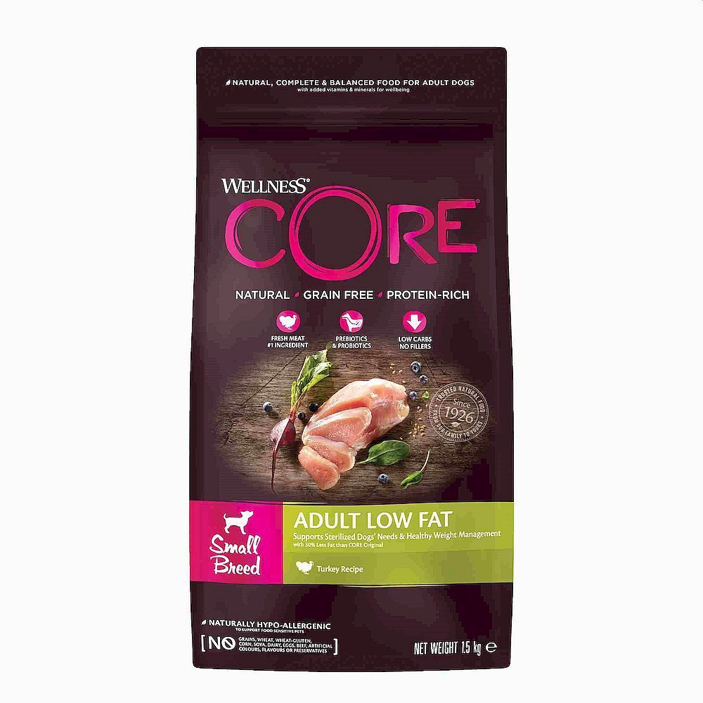 CORE Корм со сниженным содержанием жира из индейки с курицей для взрослых собак мелких пород 1,5 кг