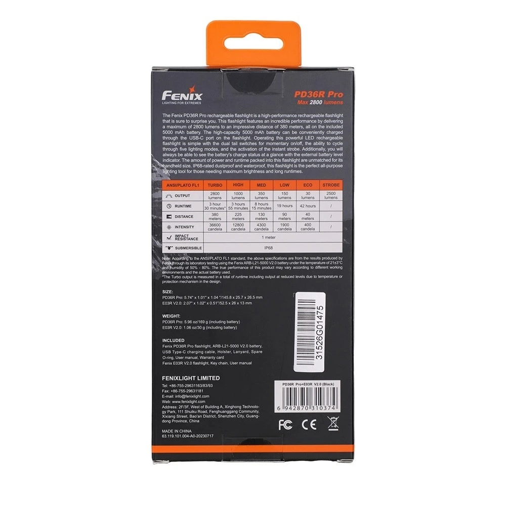 Фонарь Fenix тактический PD36R Pro + E03R V2.0 серый