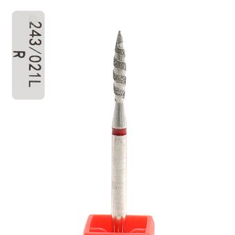 Алмазная насадка для кутикулы пламя, красная насечка торнадо 243/021L
