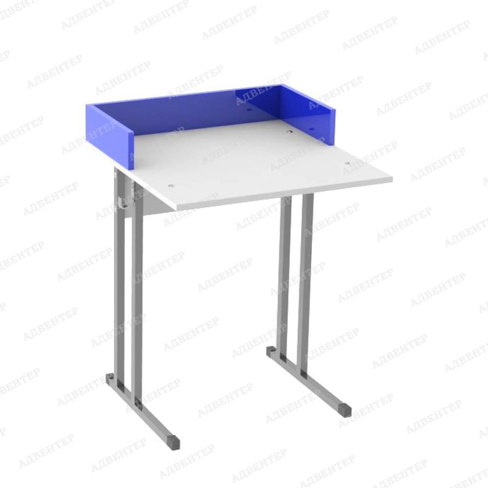 Парта одноместная нерегулируемая с бортиком (белый/синий)