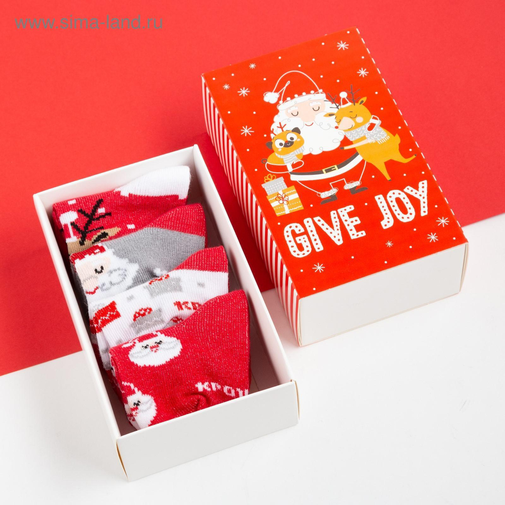 Новый год. Набор новогодних детских носков Крошка Я Give Joy , 4 пары, 10-12 см