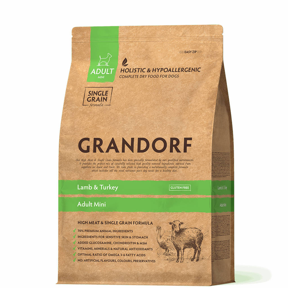 Сухой корм GRANDORF DOG Lamb&Turkey MINI, ягненок с индейкой для взрослых собак мелких пород 3кг