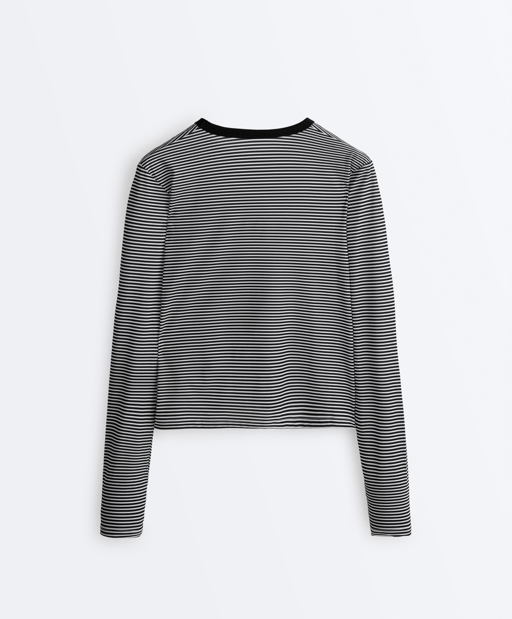 Oysho Полосатый лонгслив из высокотехнологичной ткани, черный