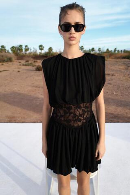 ZARA КОМБИНИРОВАННОЕ ПЛАТЬЕ ИЗ КРУЖЕВА КРОШЕ, ЧЕРНЫЙ