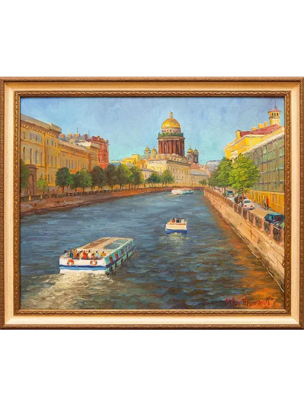 Картина маслом "Мойка. Лето. Теплоходы" Шихов