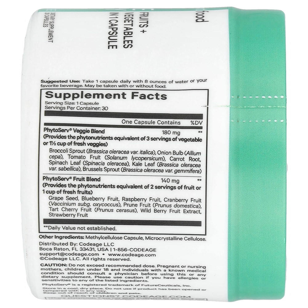 Codeage, Five A Day, фрукты и овощи в 1 капсуле, 30 капсул