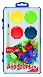 Акварель большая 6 цветов, без кисти, пластик (Lori)