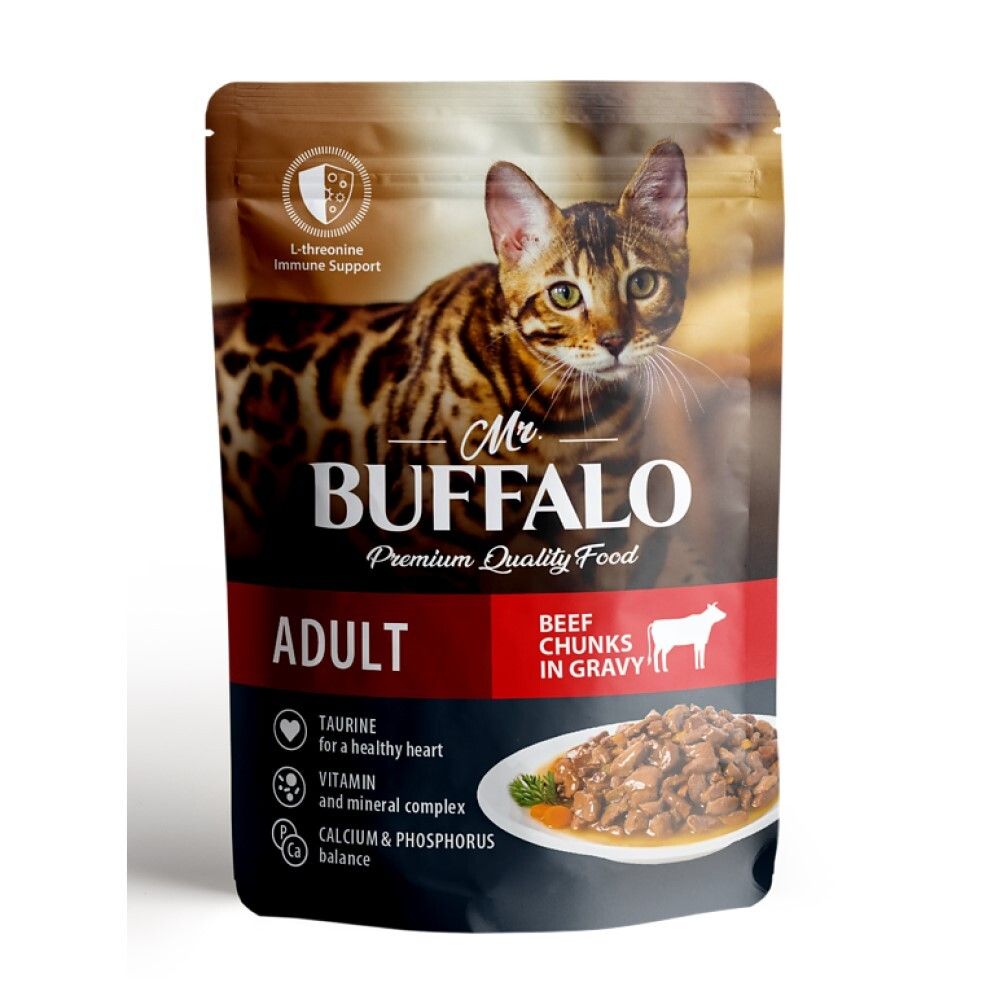 Mr.Buffalo 85 г - консервы (пауч) для кошек с говядиной (соус) (Adult)