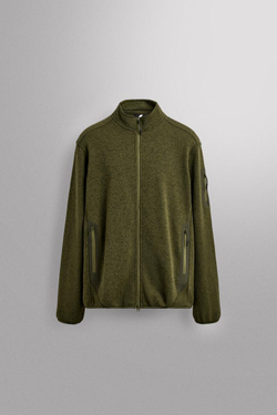 ZARA ВЯЗАНАЯ КУРТКА С ФЛИСОМ, ЗЕЛЕНЫЙ