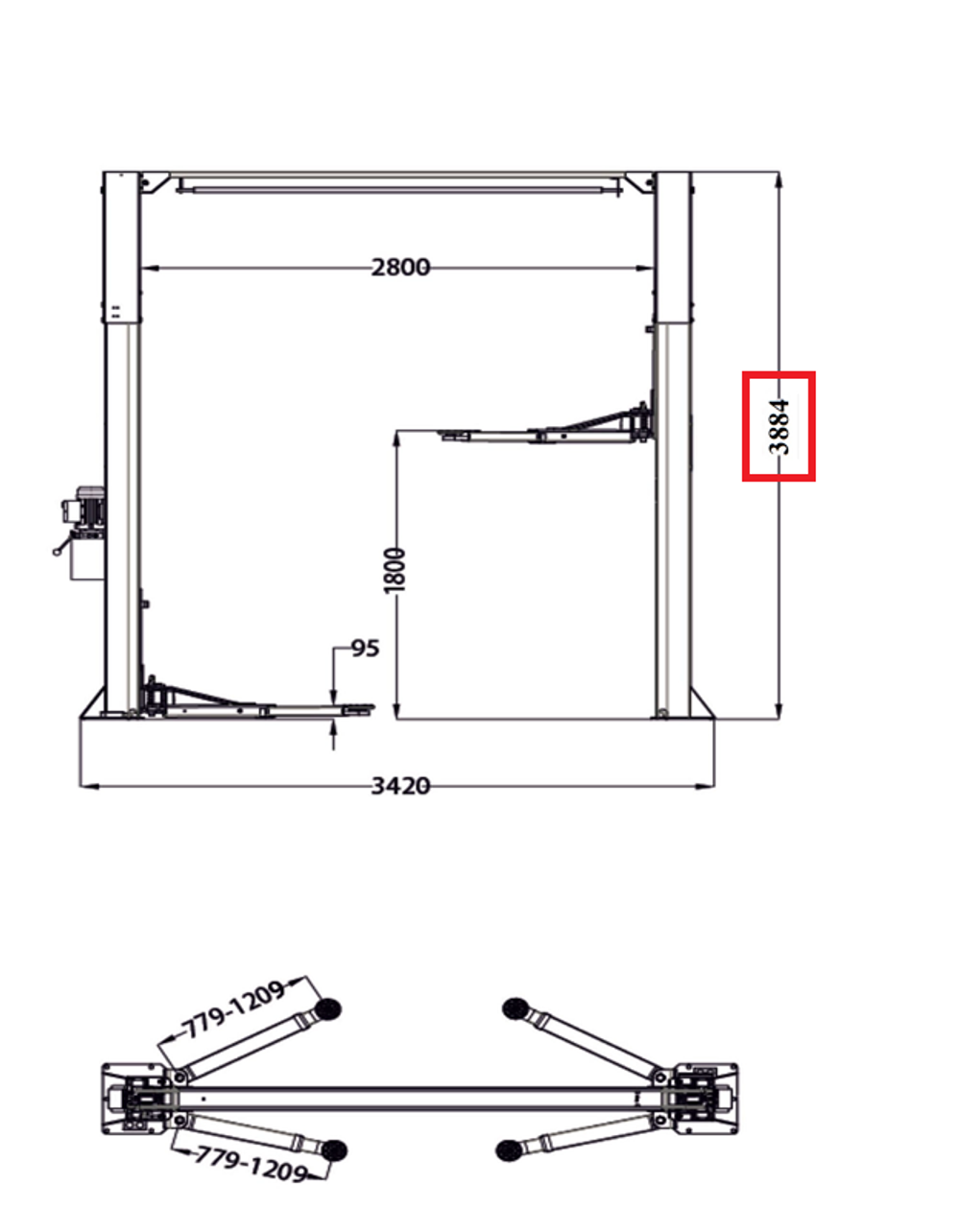 ТЕМП TU4500 380 С Подъёмник электрогидравлический двухстоечный с верхней синхронизацией, 4,5 т