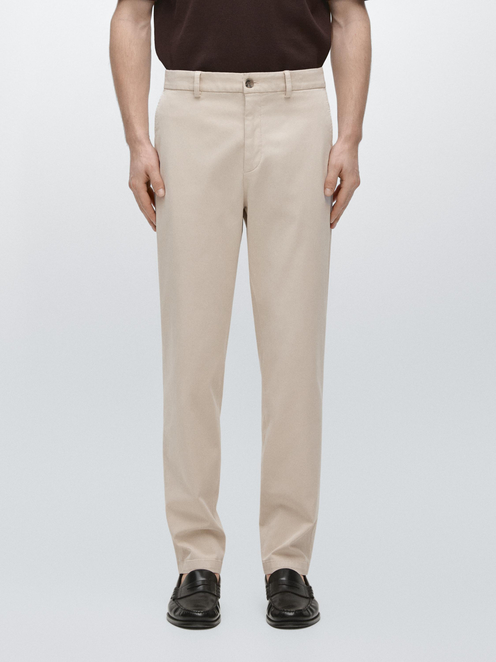 Massimo Dutti Брюки-джоггеры из смесовой хлопковой ткани, бежевый