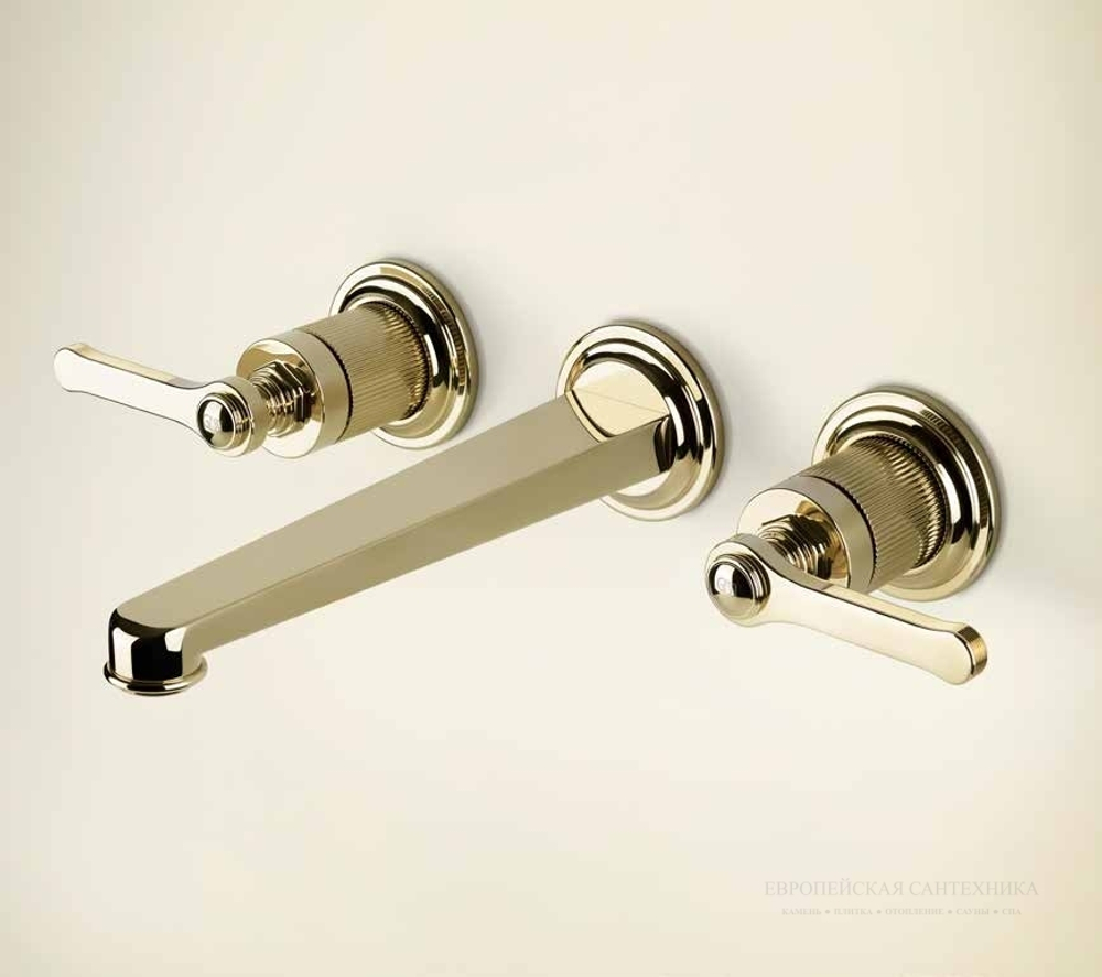 Смеситель для раковины Gessi Venti20, настенный, на 3 отверстия, без донного клапана, внешние части, цвет Brushed Brass PVD