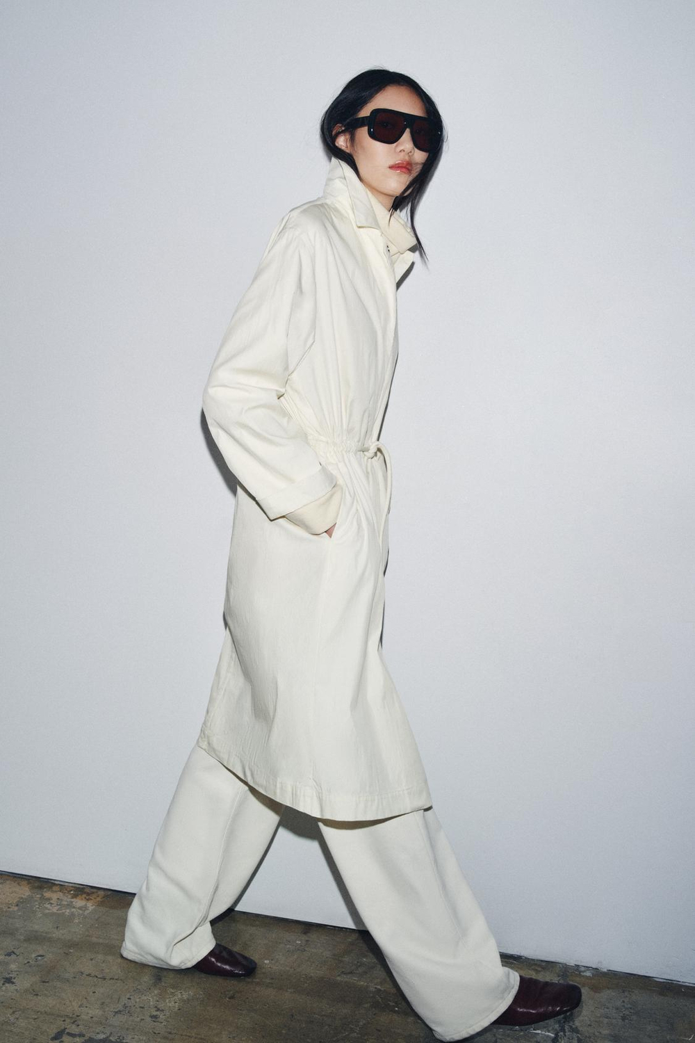 ZARA ТРЕНЧ ОВЕРСАЙЗ — ZW COLLECTION, ЖЕЛТОВАТО-БЕЛЫЙ